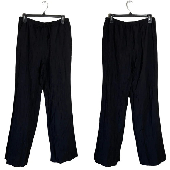 Zara Textured Pants Women's Medium Black Flowy Wide Leg Casual Elastic Waist - Picture 1 of 12